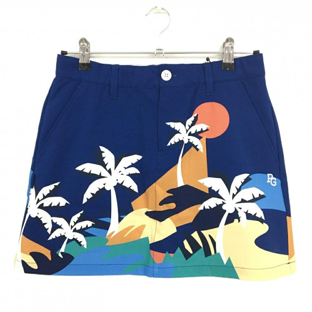 【新品】パーリーゲイツ スカート ネイビー×マルチカラー ヤシの木柄 ロゴ刺しゅう レディース 1(M) ゴ..