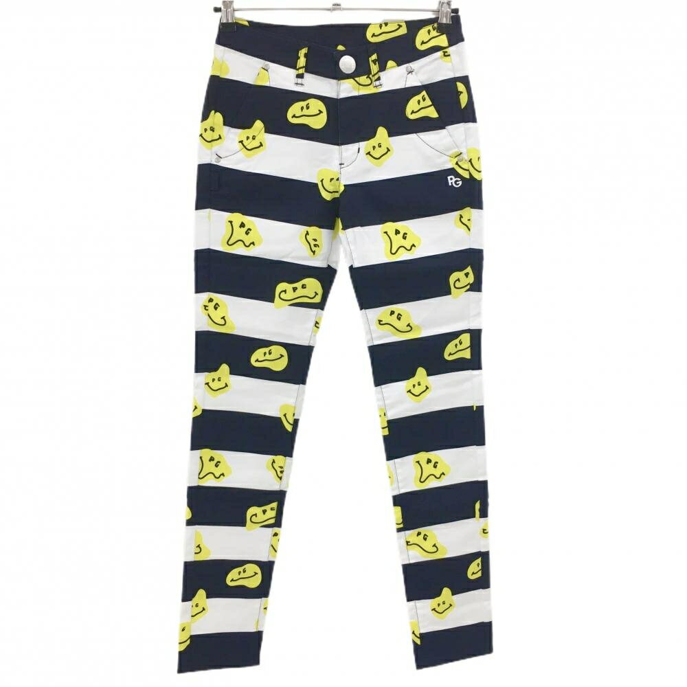 【新品】パーリーゲイツ パンツ 白×ネイビー×イエロー TOKE NIKO ボーダー ロゴ刺しゅう レディース 0(..