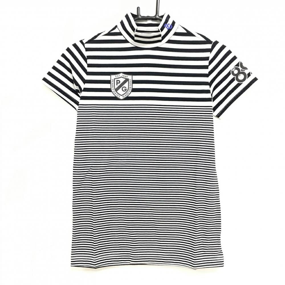PEARLY GATES - 【新品】パーリーゲイツ 半袖ハイネックシャツ 白×ネイビー ボーダー ロゴプリント レディース 0(S) ゴルフウェア PEARLY GATES