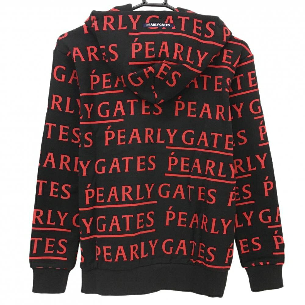 【新品】パーリーゲイツ ジップパーカー 黒×レッド ロゴ総柄 胸元刺しゅう レディース 0(S) ゴルフウェア PEARLY GATES