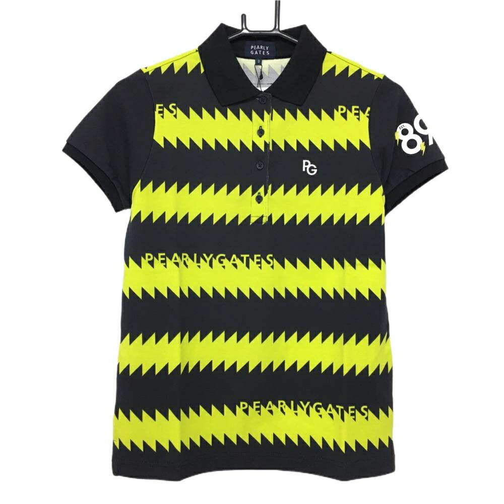 【新品】パーリーゲイツ 半袖ポロシャツ ダークネイビー×イエロー ギザギザボーダー レディース 0(S) ..