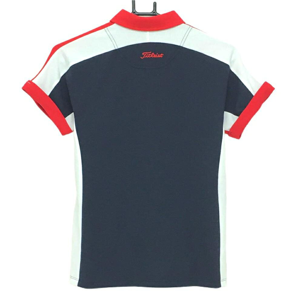 【新品】タイトリスト 半袖ポロシャツ ネイビー×レッド 切替 ロゴ白 レディース M ゴルフウェア TITLEIST