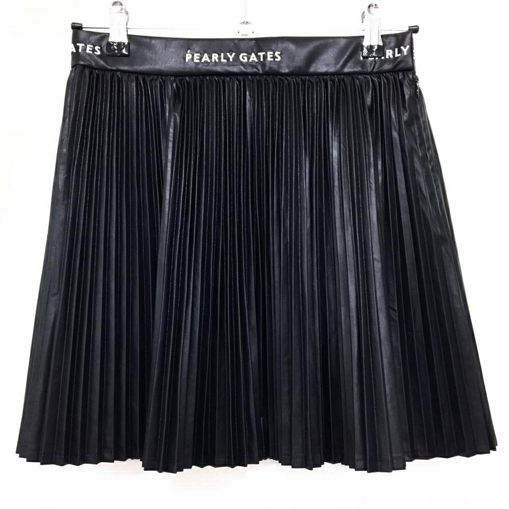 【新品】パーリーゲイツ プリーツスカート 黒×白 ウエストロゴ 光沢感 合皮 レディース 0 ゴルフウェア PEARLY GATES