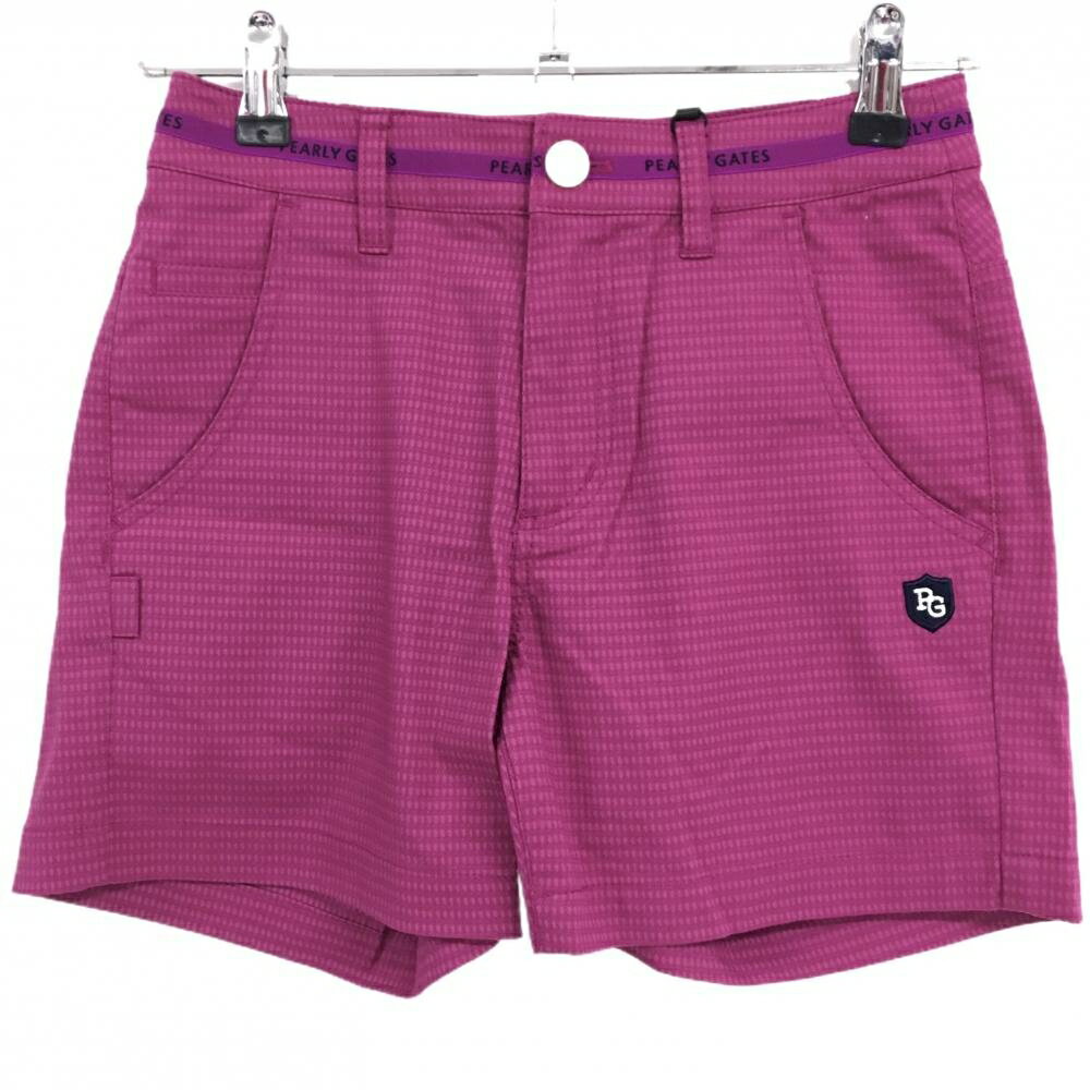 【新品】パーリーゲイツ ショートパンツ パープルピンク 総柄織生地 ティー付き 接触冷感 レディース 0..