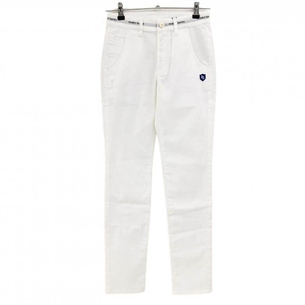 【新品】パーリーゲイツ パンツ 白×グレー 総柄織生地 ウエストロゴライン ティー付き レディース 0(S) ゴルフウェア PEARLY GATES