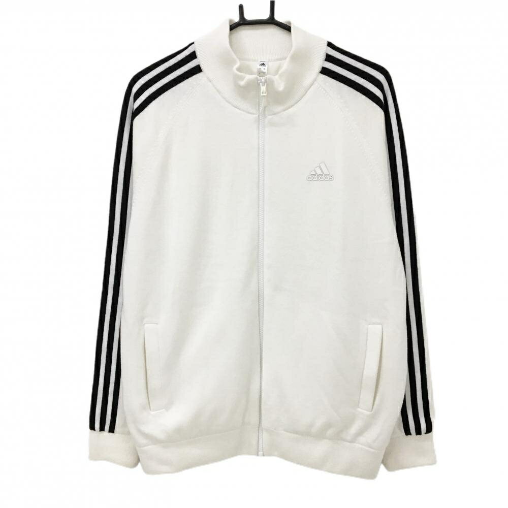 アディダス ニットジャケット 白×黒 袖3ライン 裏地付 メンズ O ゴルフウェア adidas