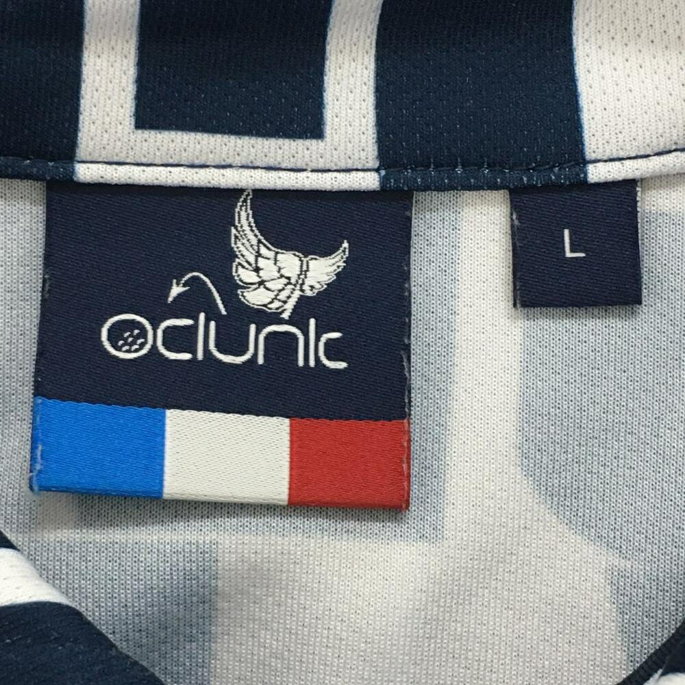 【超美品】クランク 半袖ポロシャツ ネイビー×白 ロゴ総柄 メンズ L ゴルフウェア CLUNK