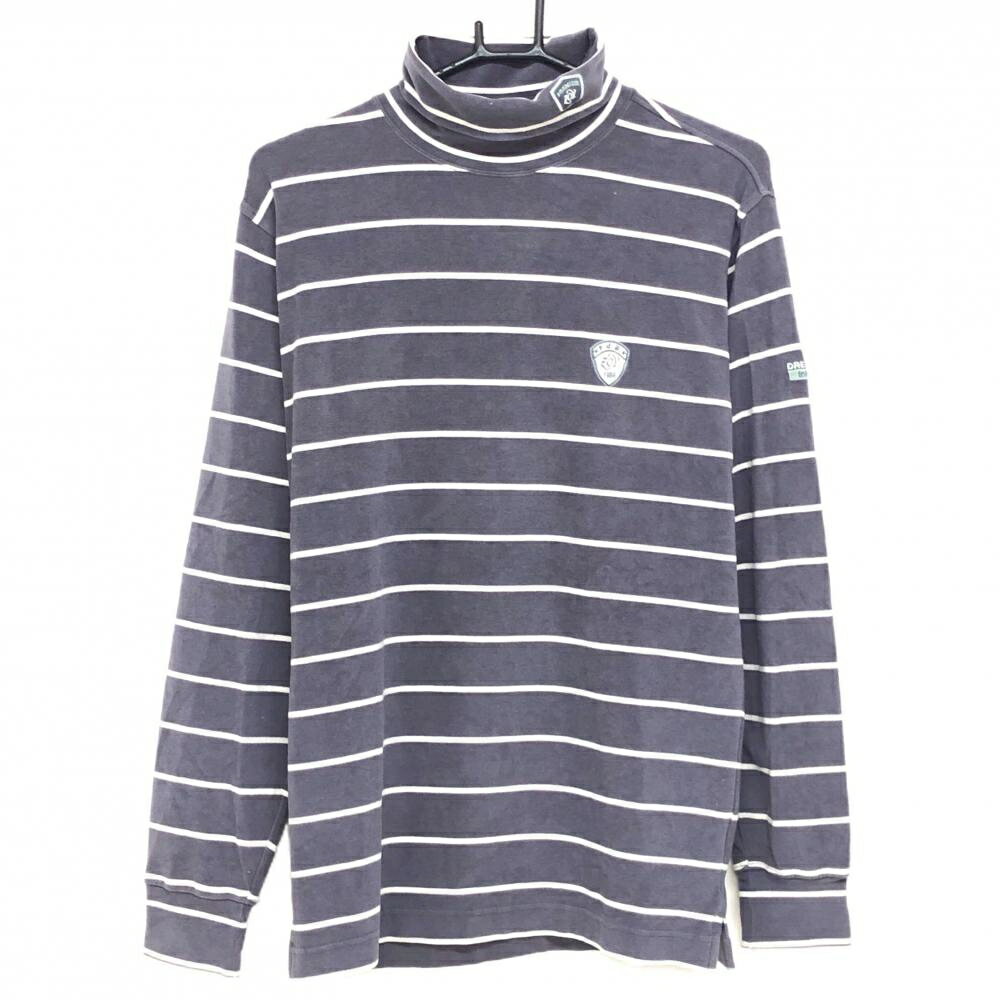 【美品】ゾーイ 長袖ハイネックシャツ グレー×白 ボーダー 表微起毛 アクリル混 タートル メンズ 1(S) ゴルフウェア ZOY