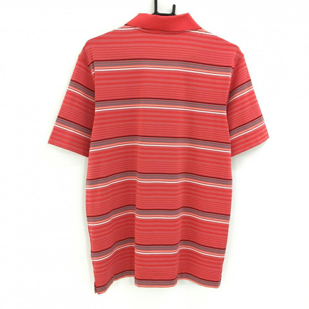 【超美品】ナイキ 半袖ポロシャツ レッド系×グレー ボーダー DRYFIT メンズ M ゴルフウェア NIKE