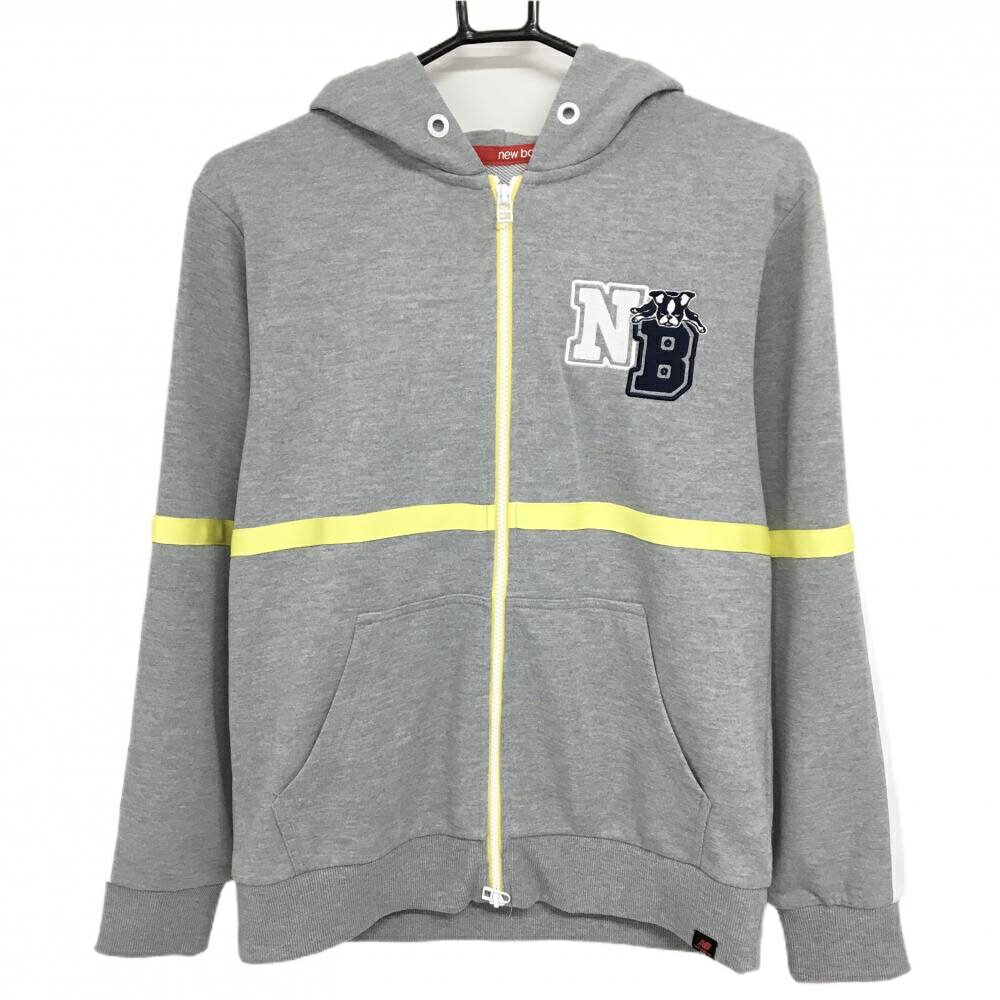 【超美品】ニューバランスゴルフ ジップパーカー 杢グレー×白 袖ライン ロゴ刺しゅう レディース 2 ゴ..