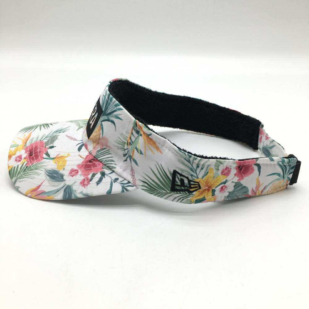 【超美品】ニューエラ サンバイザー 白×グリーン×ピンク 総柄 リーフ 花柄 パイナップル ゴルフウェア New Era