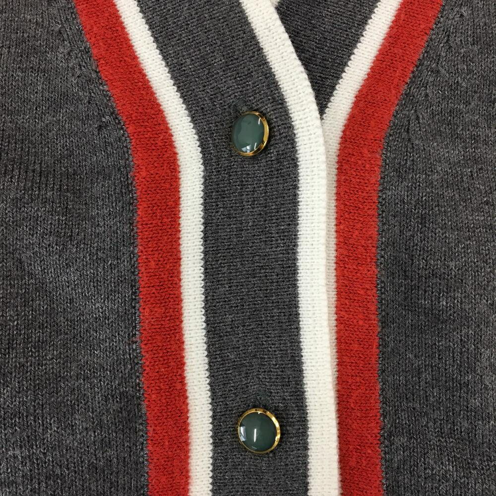 【美品】ジュンアンドロペ ニットカーディガン グレー×レッド 左右ポケット付 レディース 表記なし ゴルフウェア サンプル品 JUN＆ROPE