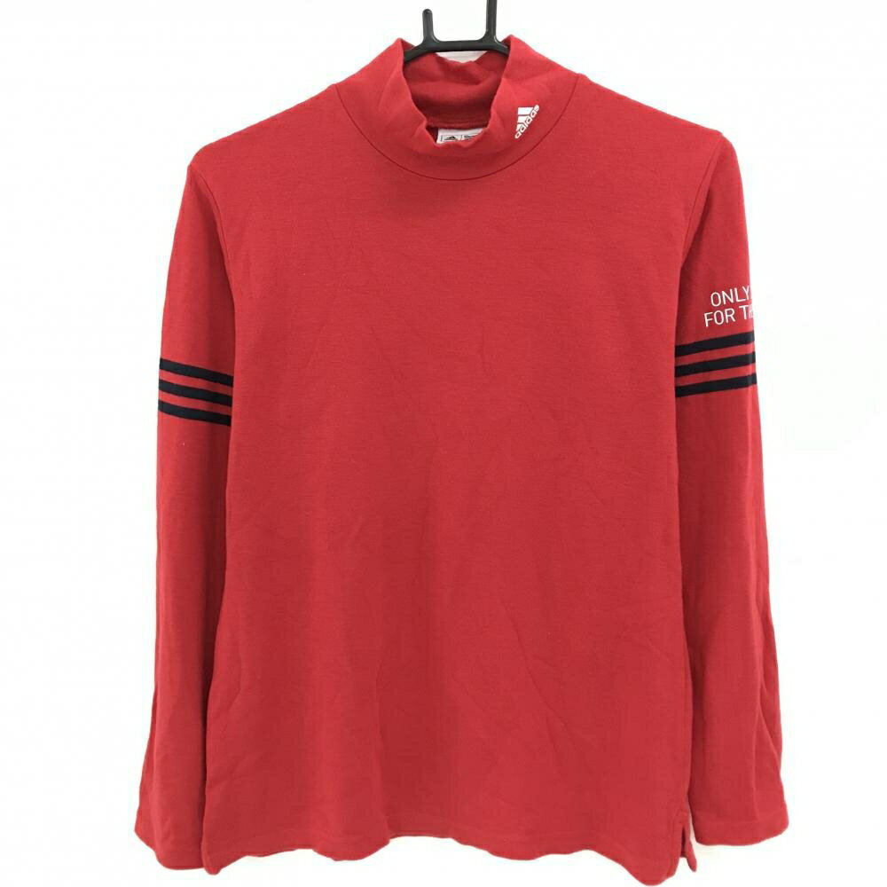 アディダス 長袖ハイネックシャツ レッド 袖3ライン アクリル混 レディース OT/XG ゴルフウェア adidas