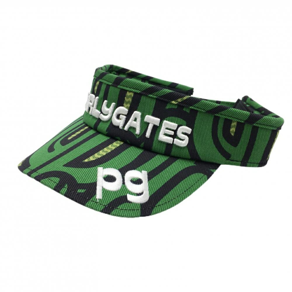 【美品】パーリーゲイツ サンバイザー グリーン×黒×白 立体ロゴ刺しゅう FR ゴルフウェア PEARLY GATES
