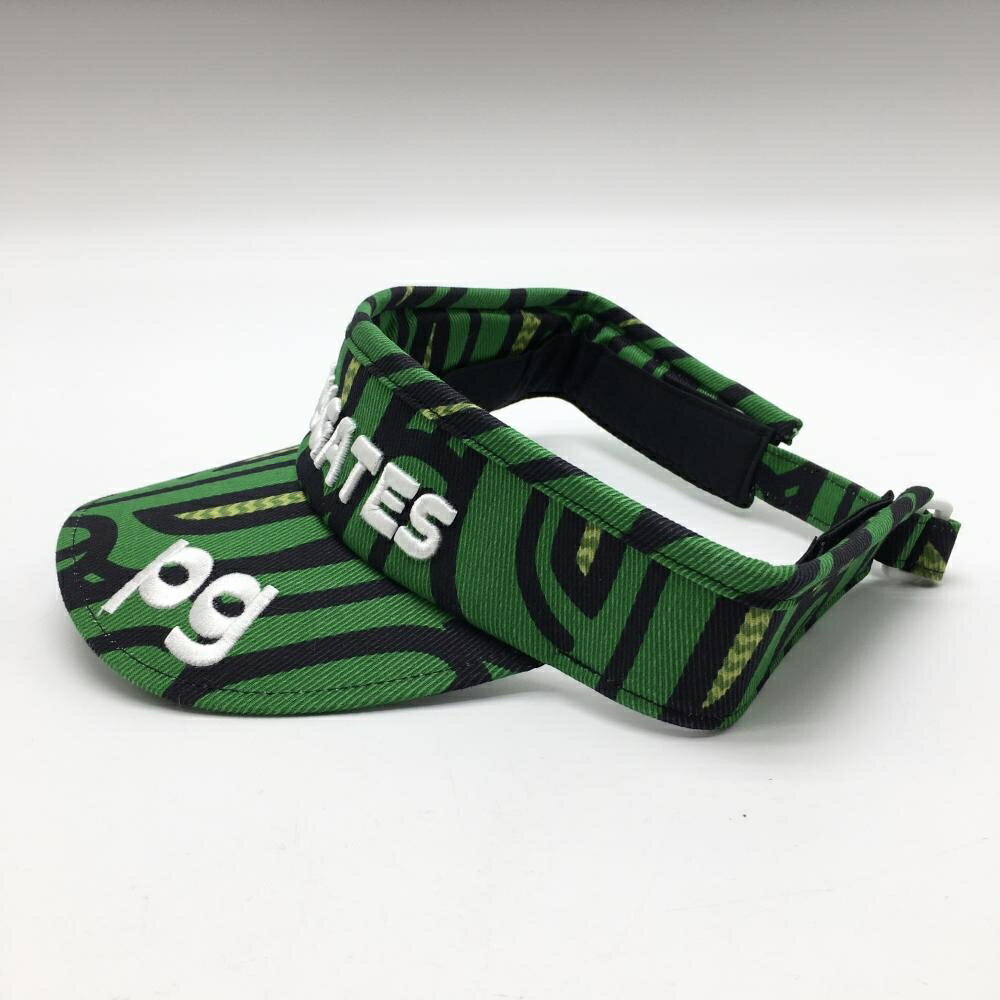 【美品】パーリーゲイツ サンバイザー グリーン×黒×白 立体ロゴ刺しゅう FR ゴルフウェア PEARLY GATES