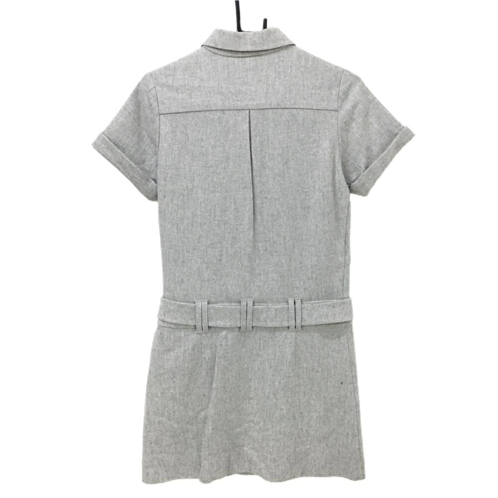 【超美品】マークアンドロナ 半袖ポロワンピース ライトグレー ウール混 裏地付 共布ベルト付き レディース S ゴルフウェア MARK＆LONA