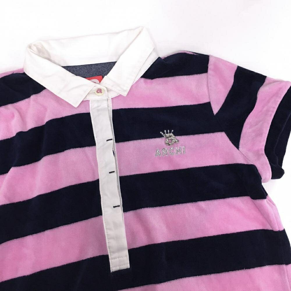 【美品】アルチビオ 半袖ポロワンピース ピンク×ネイビー ボーダー パイル地 レデ...