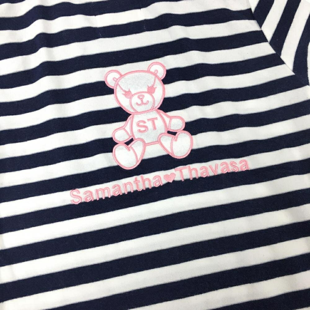 サマンサタバサUNDER25 フード付半袖ワンピース ネイビー×白 ボーダー 襟付き パイル地 レディース S ゴルフウェア Samantha Thavasa