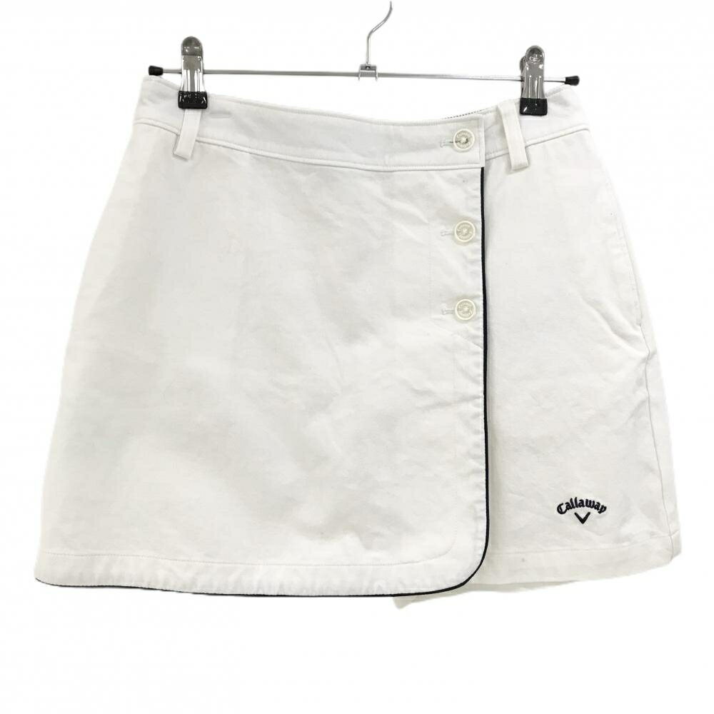 キャロウェイ キュロットスカート 白×黒 パイピングライン ストレッチ ロゴ刺しゅう レディース L ゴルフウェア Callaway