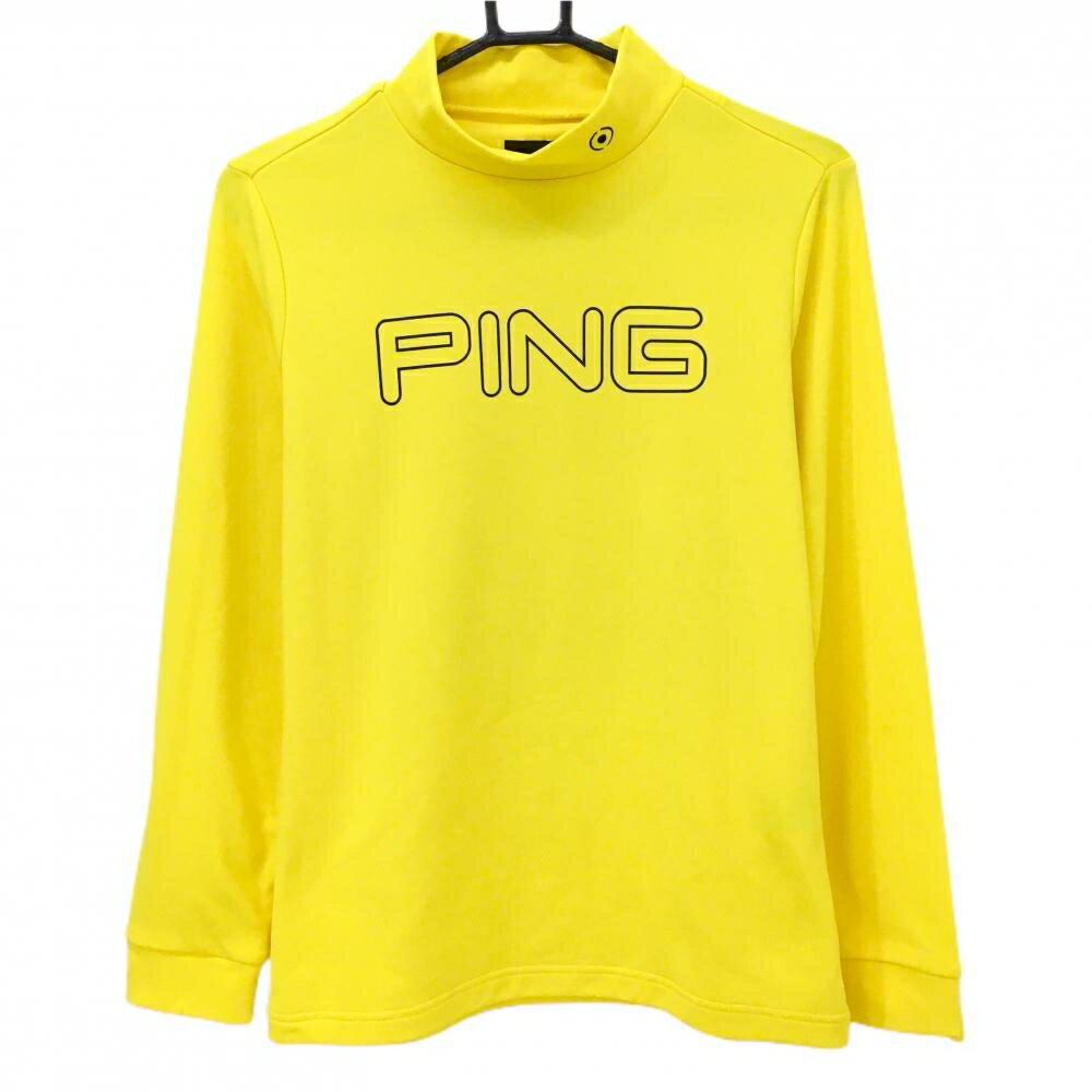 【超美品】ピン 長袖ハイネックシャツ イエロー×黒 ロゴプリント レディース L ゴルフウェア PING