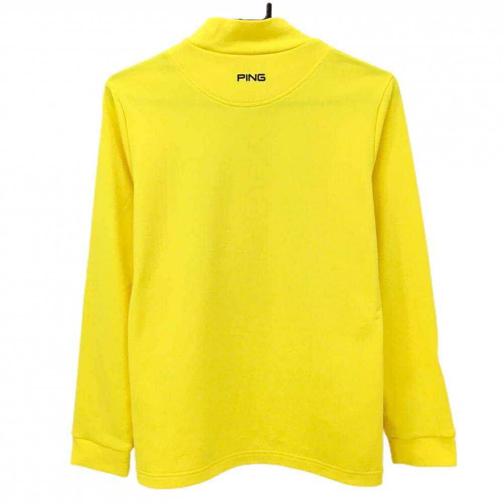 【超美品】ピン 長袖ハイネックシャツ イエロー×黒 ロゴプリント レディース L ゴルフウェア PING