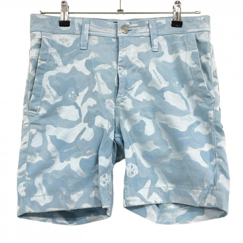マークアンドロナ ハーフパンツ ライトブルー カモフラ 迷彩 メンズ 44(S) ゴルフウェア MARK＆LONA