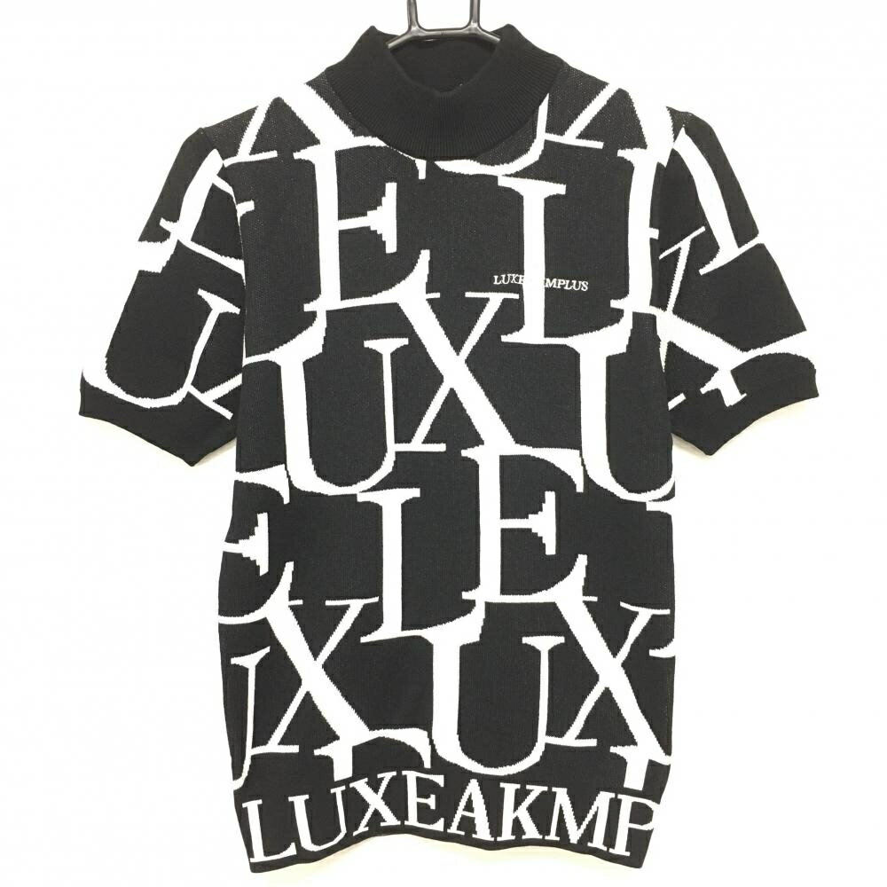 【新品】リュクスエイケイエムプラス 半袖ハイネックセーター 黒×白 英字総柄 メンズ S ゴルフウェア 2..