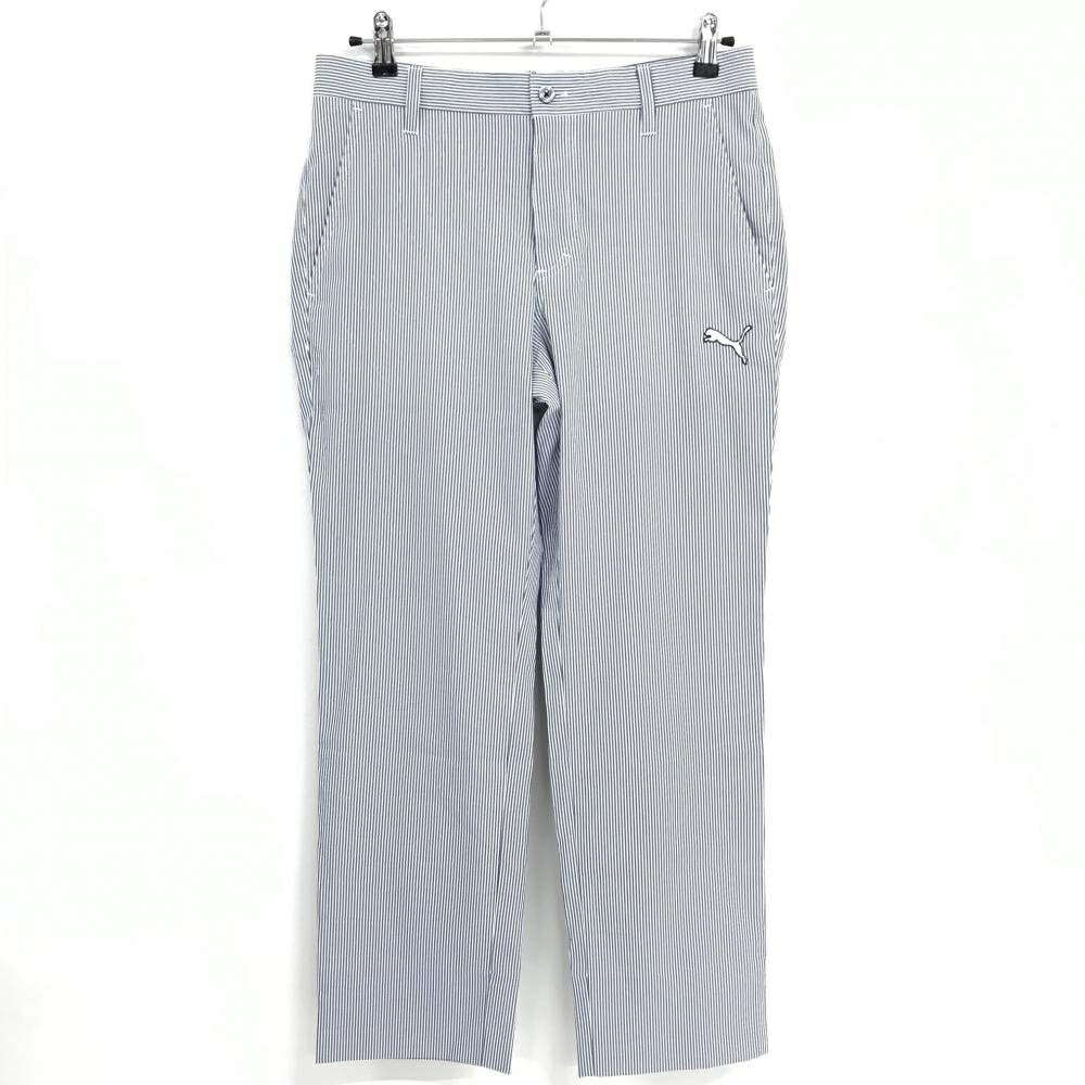 【超美品】プーマ パンツ ネイビー×白 細ストライプ ロゴ刺しゅう メンズ M ゴルフウェア PUMA...