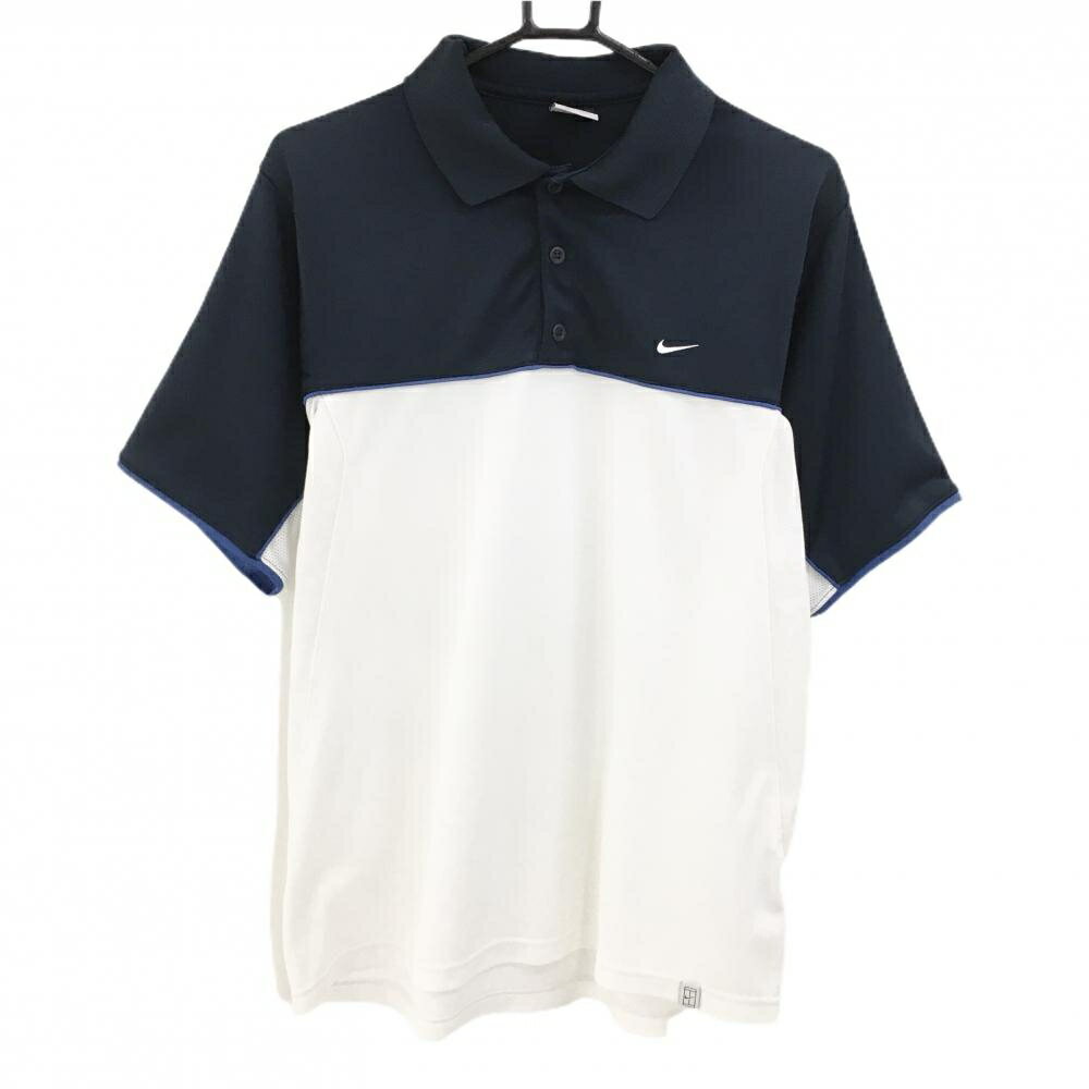 【美品】ナイキ 半袖ポロシャツ ネイビー×白 サイドメッシュ DRI-FIT メンズ L G G ゴルフウェア NIKE
