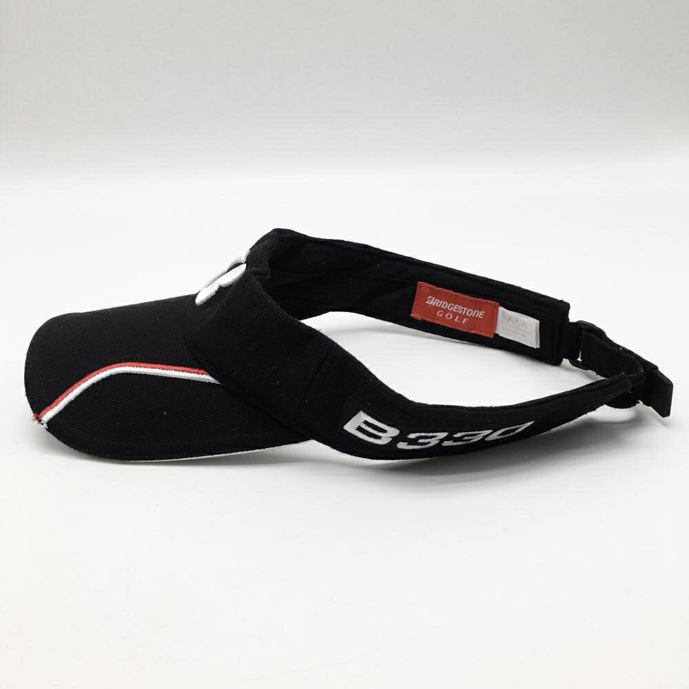 【超美品】ブリヂストン サンバイザー 黒×白 立体ロゴ刺しゅう フリーサイズ(約56-59cm) ゴルフウェア Bridgestone