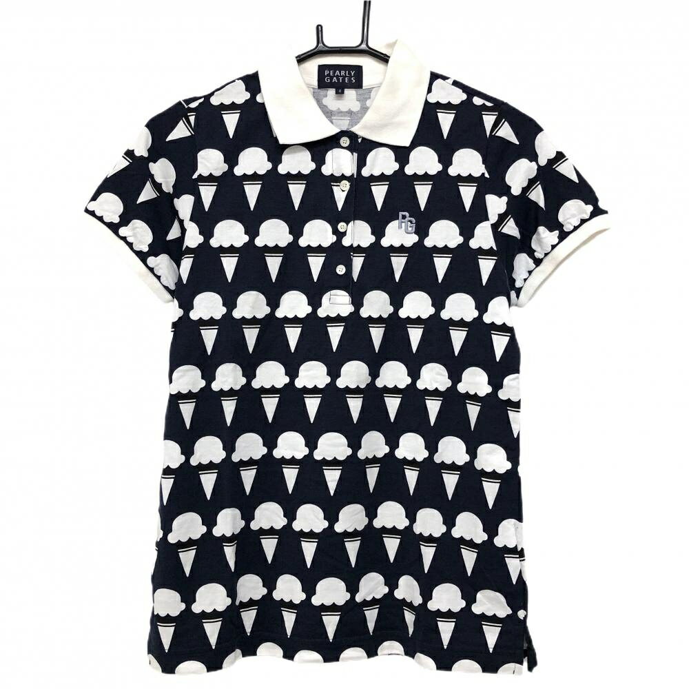 パーリーゲイツ 半袖ポロシャツ ネイビー×白 総柄 アイス レディース 0(S) ゴルフウェア PEARLY GATES