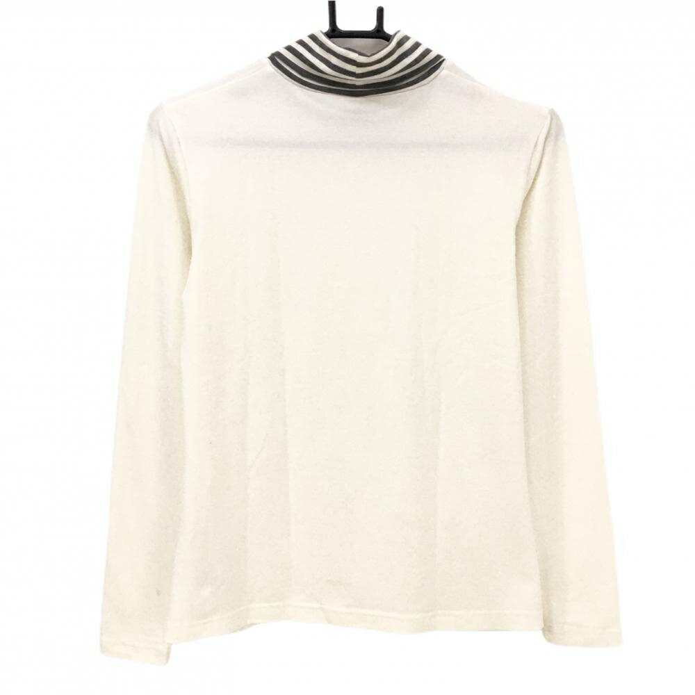 【超美品】レザレクション 長袖タートルネックシャツ 白×グレー 微起毛 ネックボーダー レディース L ゴルフウェア Resurrection