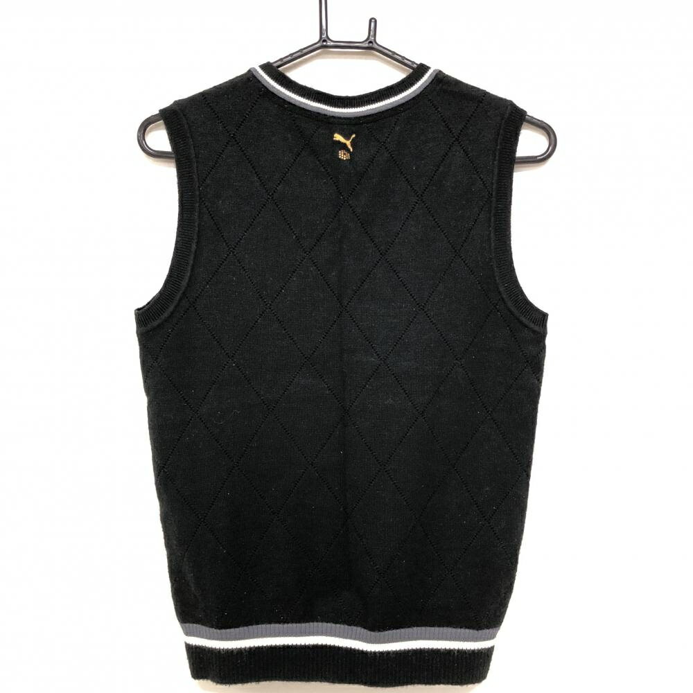 プーマ ニットベスト 黒×白 ダイヤ柄編み ウール混 Vネック レディース M ゴルフウェア PUMA