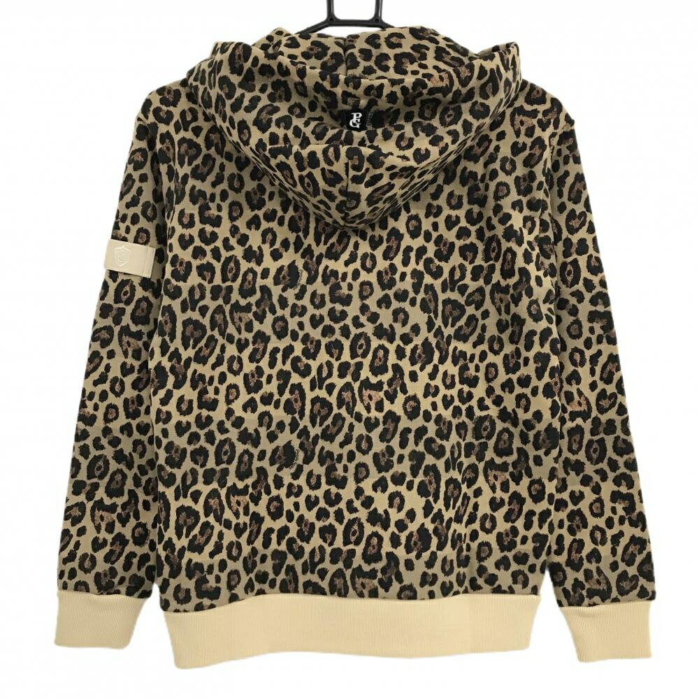 【新品】パーリーゲイツ ジップパーカー ベージュ×黒 レオパード ロゴ刺しゅう レディース 0(S) ゴルフウェア PEARLY GATES