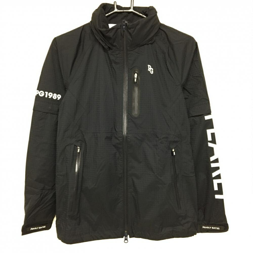 【新品】パーリーゲイツ 2WAYレインジャケット 黒×白 地模様 ロゴプリント 袖着脱可 レディース 0(S) ゴルフウェア PEARLY GATES