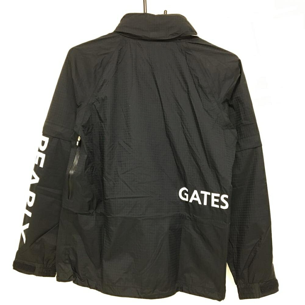 【新品】パーリーゲイツ 2WAYレインジャケット 黒×白 地模様 ロゴプリント 袖着脱可 レディース 0(S) ゴルフウェア PEARLY GATES