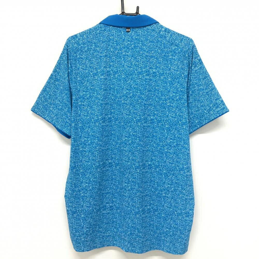 アンダーアーマー 半袖ポロシャツ ブルー×白 総柄 ロゴプリント ストレッチ メンズ XL/TG/EG ゴルフウェア UNDER ARMOUR
