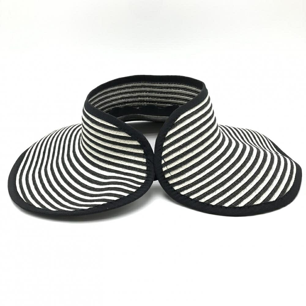 【超美品】サンディエゴハット サンバイザー 黒×白 ボーダー 折り畳み式 表記なし ゴルフウェア san diego hat co.