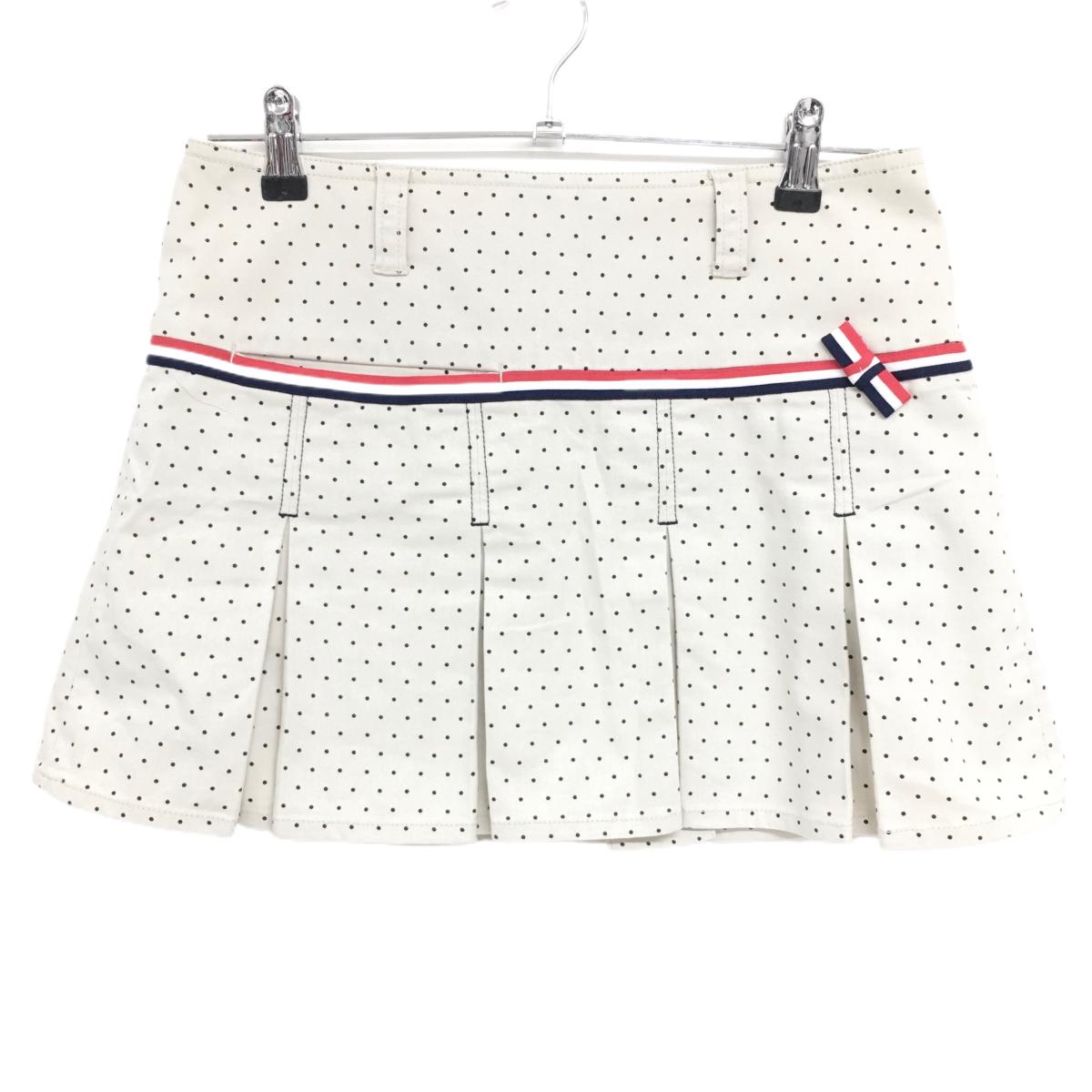 【美品】フィラゴルフ プリーツスカート アイボリー×黒 ドット柄 トリコロールリボン レディース M ゴ..