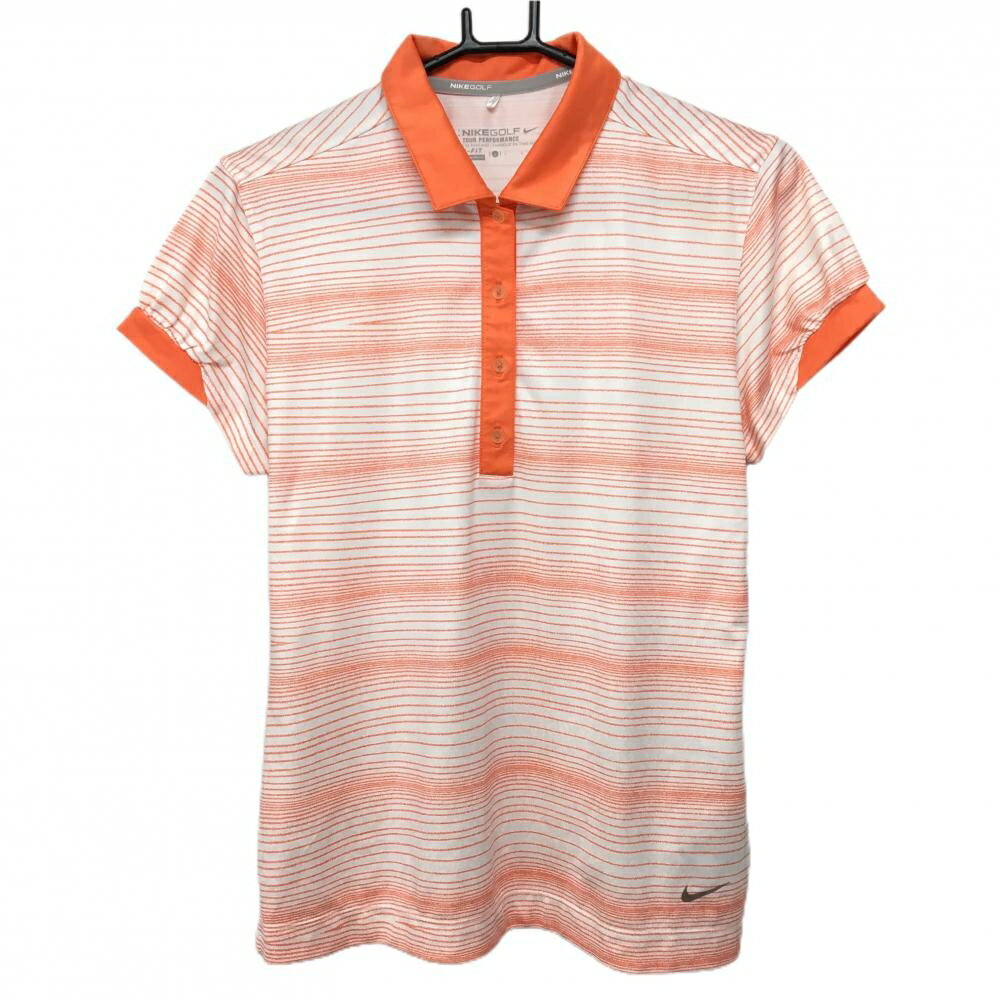 【ポイント10倍！楽天スーパーセール期間限定】【超美品】ナイキゴルフ 半袖ポロシャツ 白×オレンジ ボーダー 裾ロゴ DRI-FIT レディース L ゴルフウェア NIKE