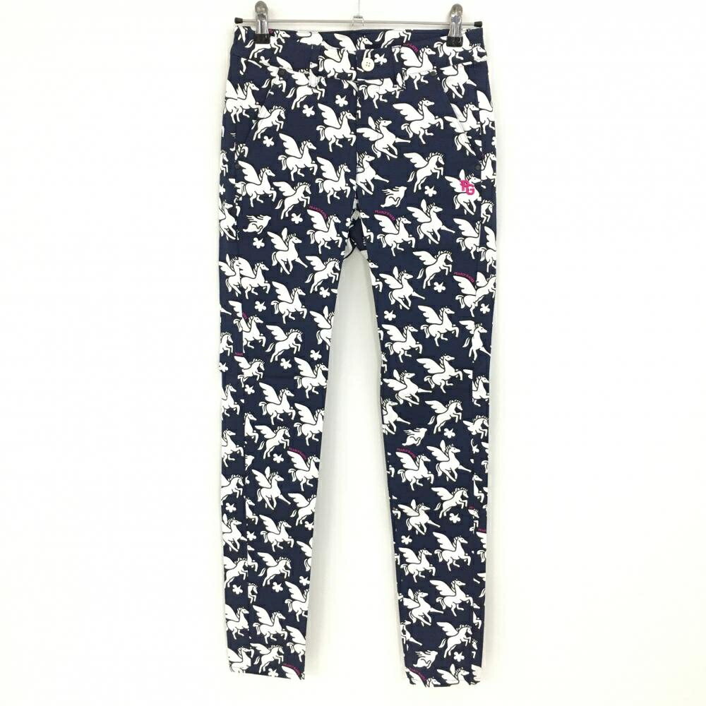 【新品】パーリーゲイツ パンツ ネイビー×白 ユニコーン柄 ストレッチ レディース 0(S) ゴルフウェア P..