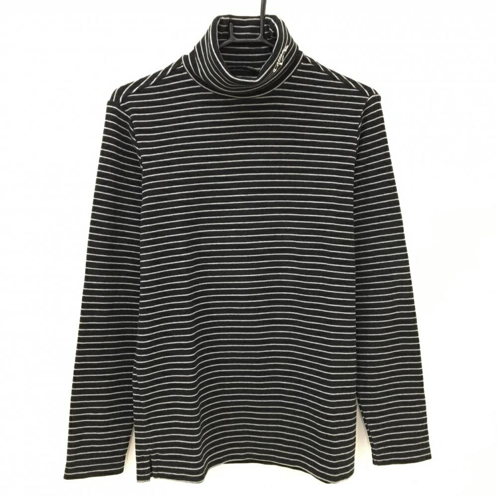 【超美品】キャロウェイ 長袖タートルネックシャツ 黒×グレー ボーダー 表微起毛 ネックロゴ刺しゅう メンズ M ゴルフウェア Callaway