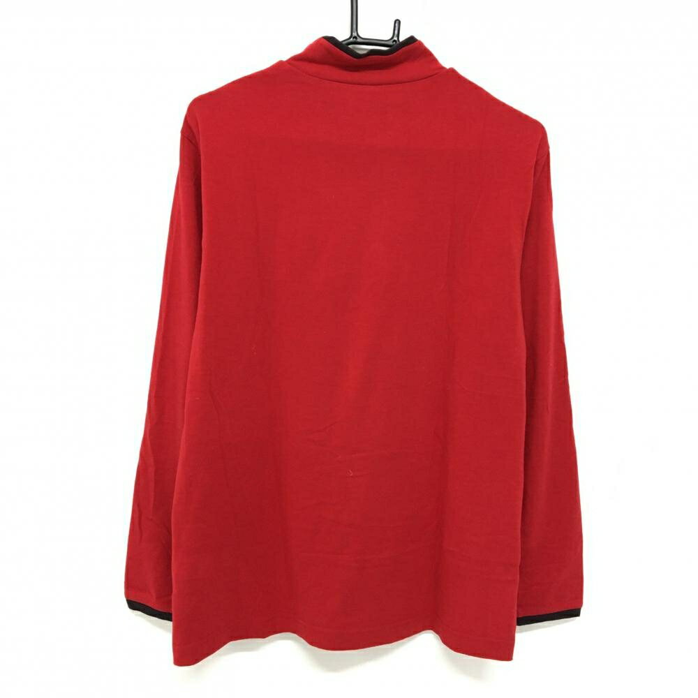 アダバット 長袖ハイネックシャツ レッド×ダークブラウン ロゴワッペン メンズ 48(L) ゴルフウェア adabat
