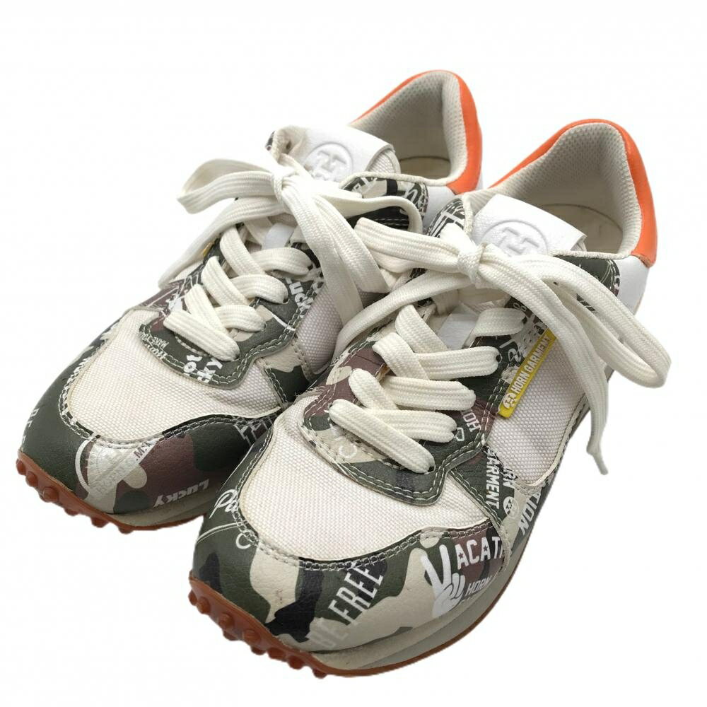【美品】ホーンガーメント ゴルフシューズ 白×カーキ 一部カモフラ柄 迷彩 HCS-2A-SS03 レディース 23...