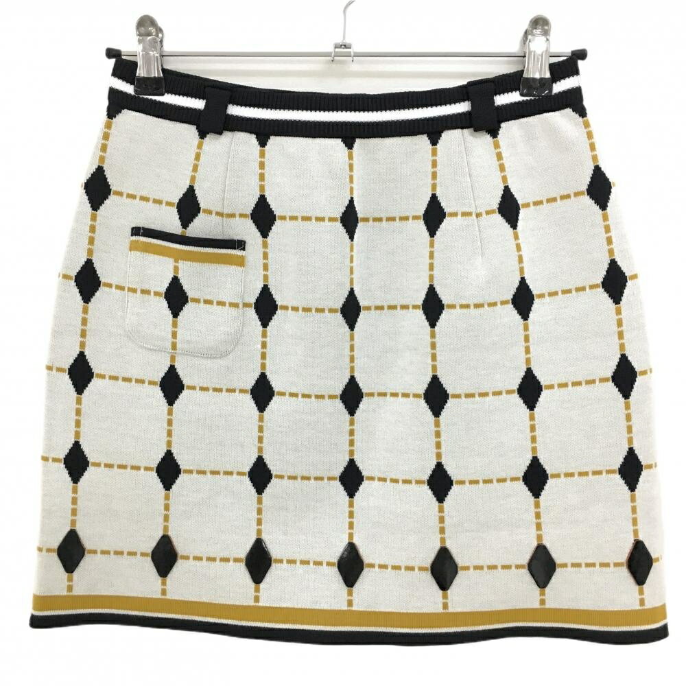 【超美品】アルチビオ ニットスカート 白×黒×ライトブラウン ダイヤ・格子柄 レディース 38(M) ゴルフウェア archivio