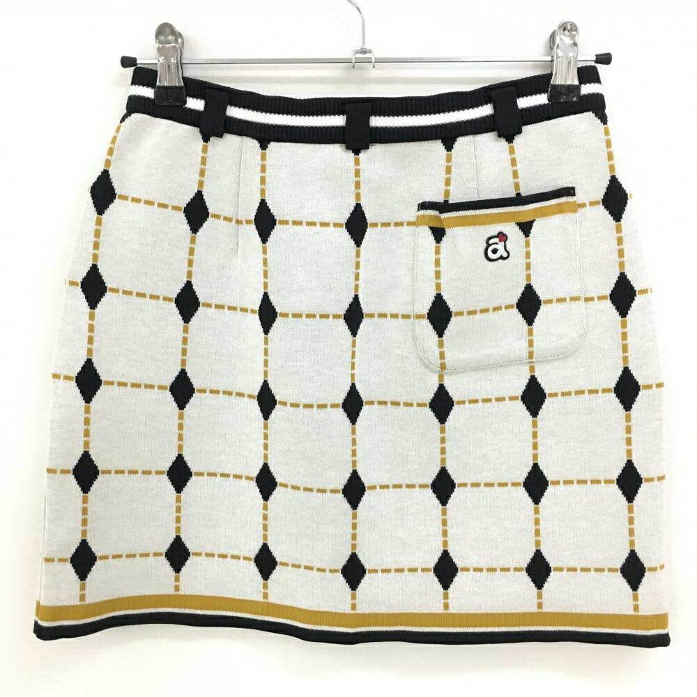 【超美品】アルチビオ ニットスカート 白×黒×ライトブラウン ダイヤ・格子柄 レディース 38(M) ゴルフウェア archivio