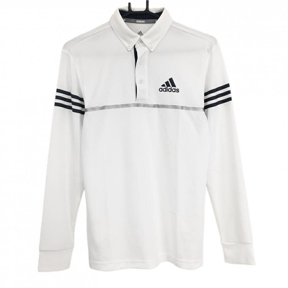 アディダス長袖ポロシャツ白×ネイビ...