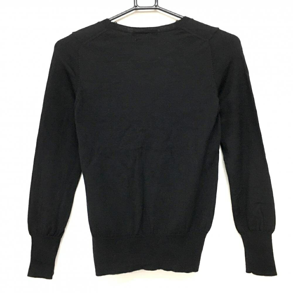 【超美品】マークアンドロナ セーター 黒×グレー 胸下スカル・ライン ウール100% レディース S ゴルフウェア MARK＆LONA