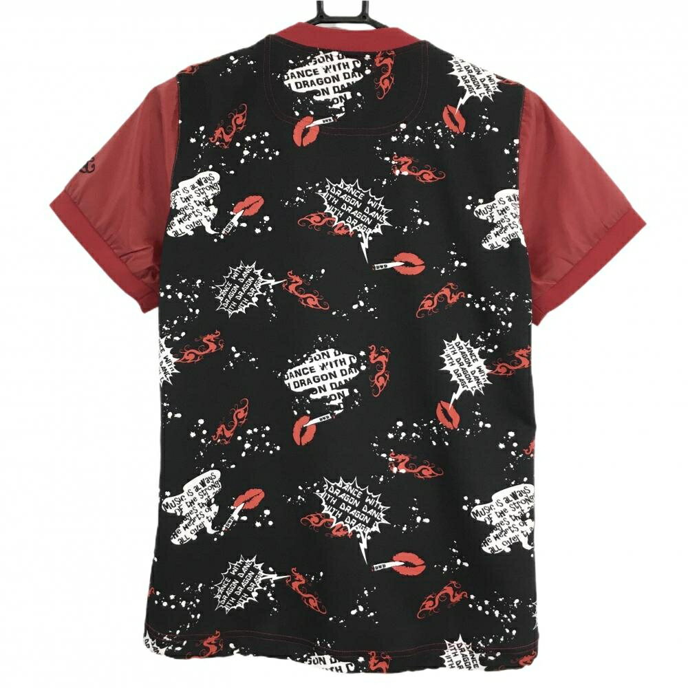 【超美品】ダンスウィズドラゴン 半袖スニード レッド×黒 フロントレオパード柄ロゴ レディース 2(M) ゴルフウェア Dance With Dragon
