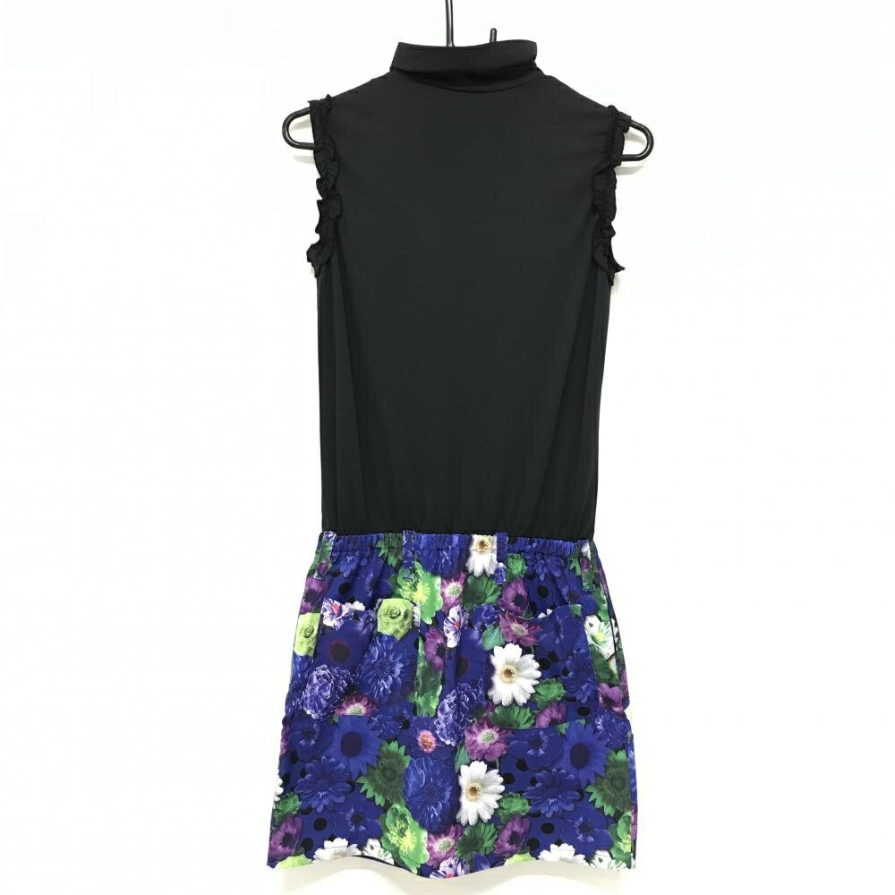 【超美品】ダンスウィズドラゴン ノースリーブハイネックワンピース 黒×ブルー レディース 2(M) ゴルフウェア Dance With Dragon